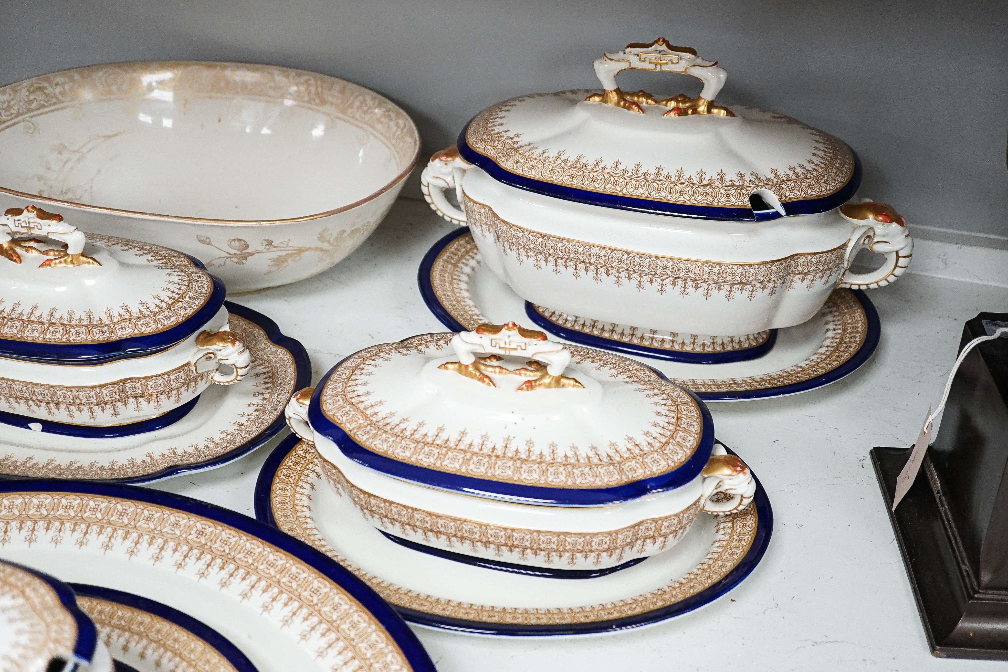 A Royal Worcester vitreous part dinner service, and a Doulton Burslem basin, 44cm